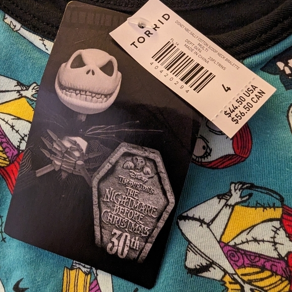 Disney Nightmare Before Christmas Sally Cotton Scoop Neck Bralette 4x - Picture 6 of 10